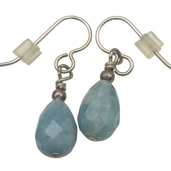 Sterling Silver Blue Chalcedony Drop Earrings Faceted Teardrop Tested 1.25" - Picture 6 of 7